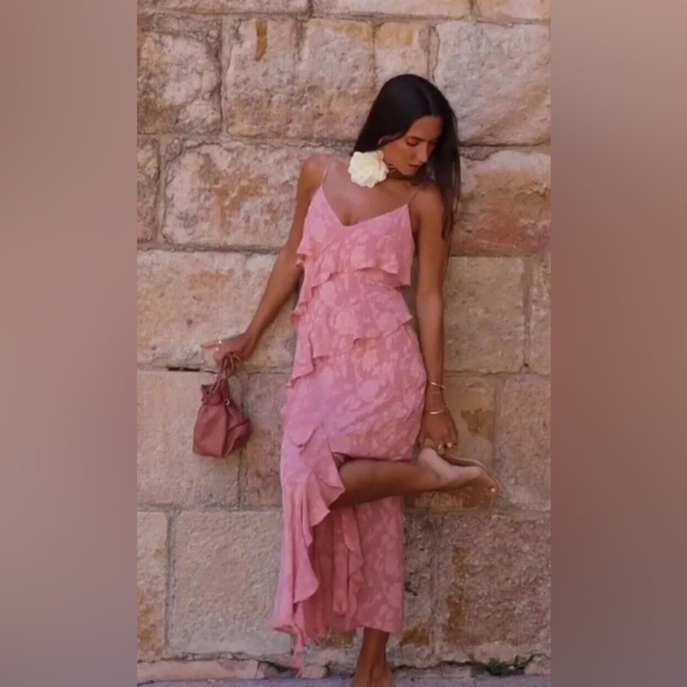 Zara Pink Floral Maxi Dress with Slit M